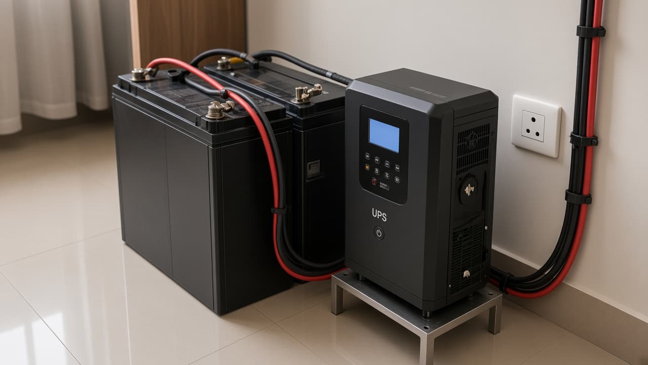 Home inverter and battery set installed in an apartment utility nook